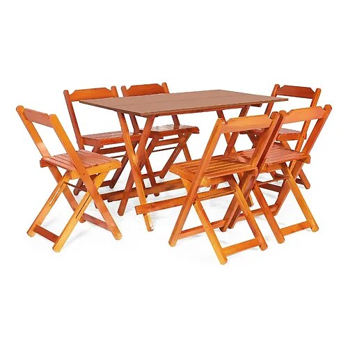 Conjunto Mesa de Bar Dobrável de Madeira 1,20 x 0,70 m com 6 Cadeiras
