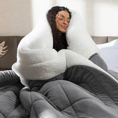 Cobertor Queen Coberdrom Dupla Face Estilo Lã de Carneiro Cinza