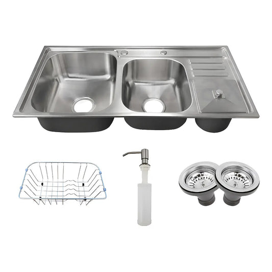 Cuba Dupla para Cozinha Gourmet Tubrax Aço Inox 304 Cinza com Lixeira Embutida